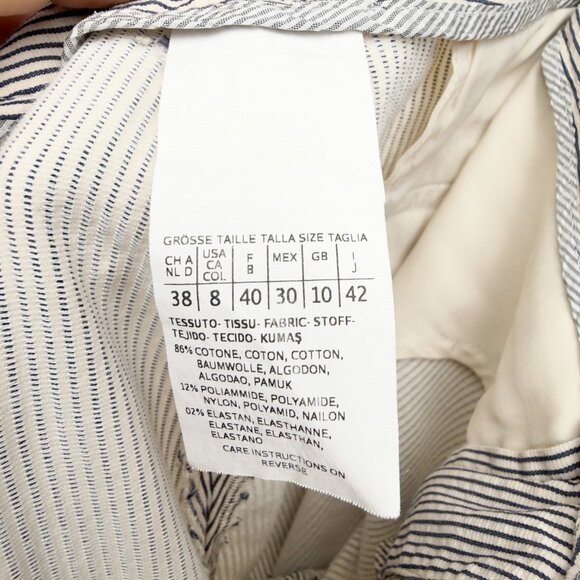 MAXMARA Slim Pinstripes Cigarette Cotton Stretch Sailor chic Navy/Ivory Pants 8 - Picture 8 of 14